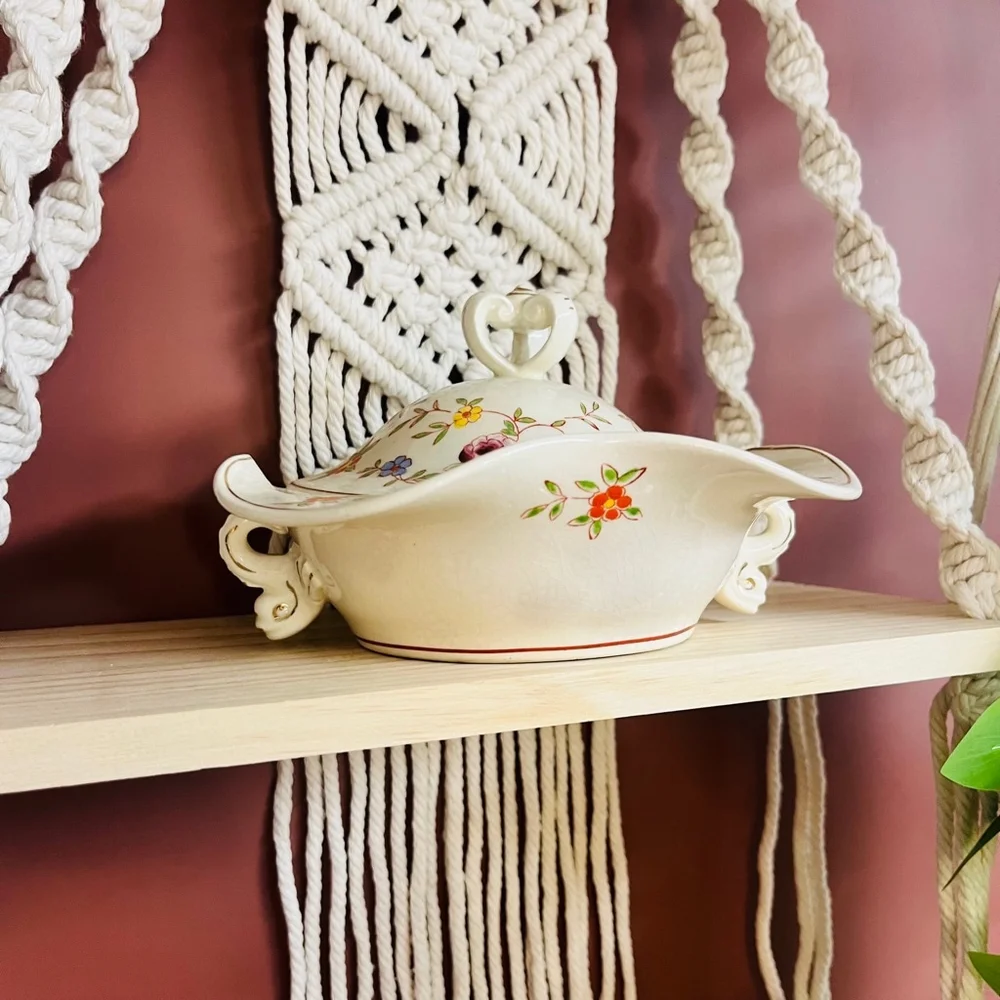 Vintage Ceramic Casserole Dish, Floral Divided‎ 3-Section, Cream